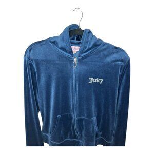 Juicy Couture Navy Blue Track Hoodie Jacket Velour Full Zip Y2K- Size XL-Nice